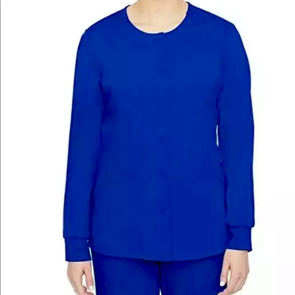 Healing Hands Purple Label Royal Blue Daisy Snap Front Lab Coat Medical Scrubs - Picture 1 of 2